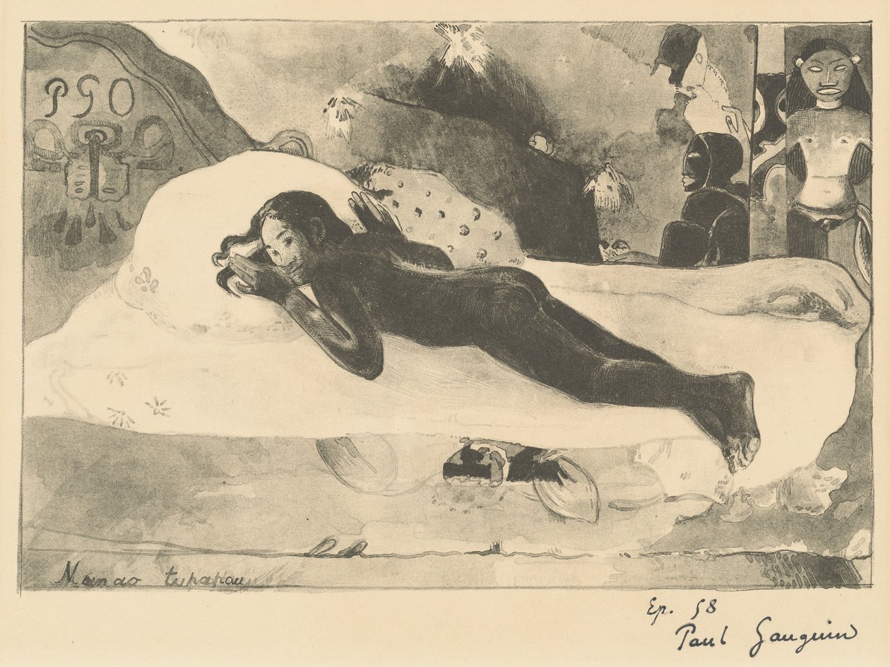 Manao Tupapau Henki kummittelee häntä, 1894. tekijältä Paul Gauguin