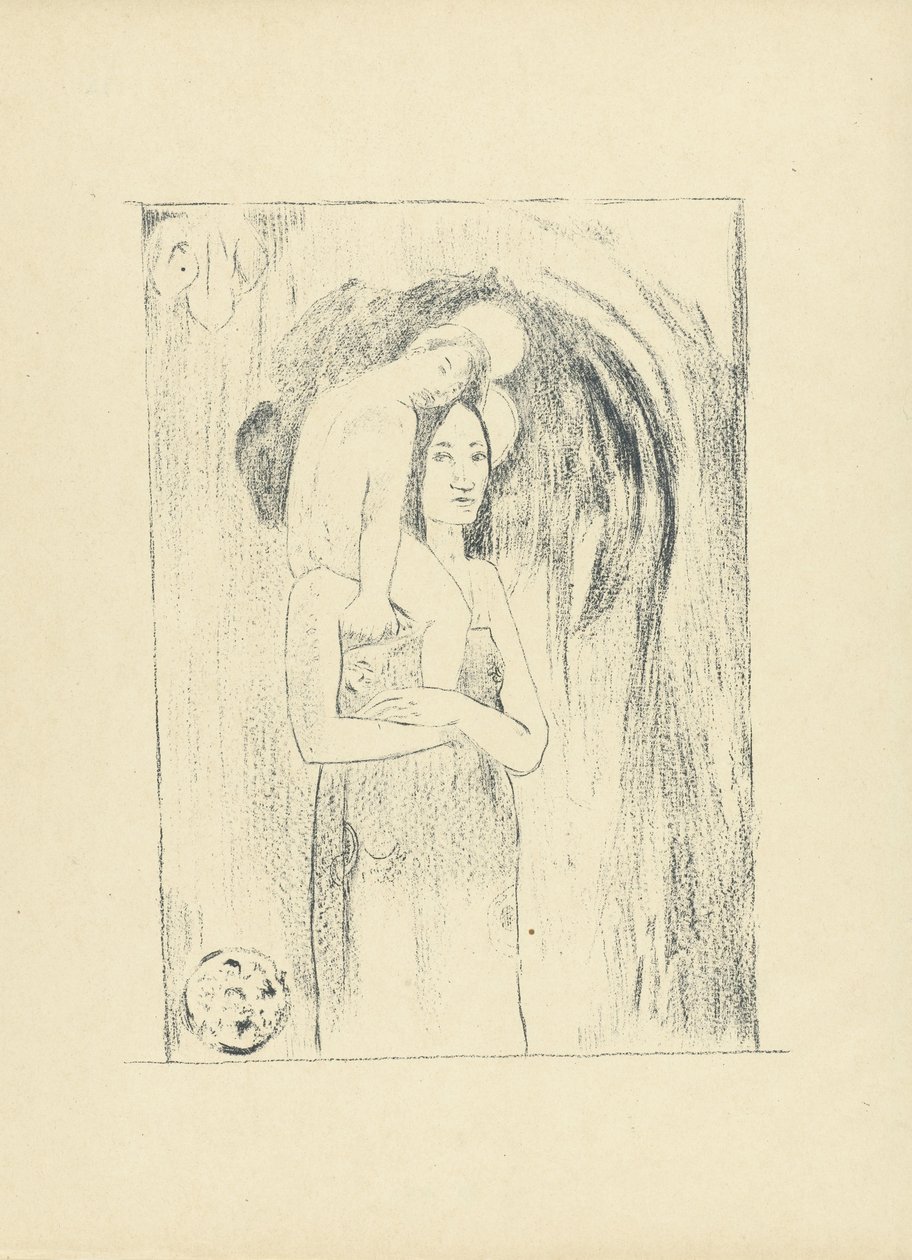 Maria laittaa Kindin Ja Orana Maria Neitsyt ja lapsi The Trial (sarjan nimi) tekijältä Paul Gauguin