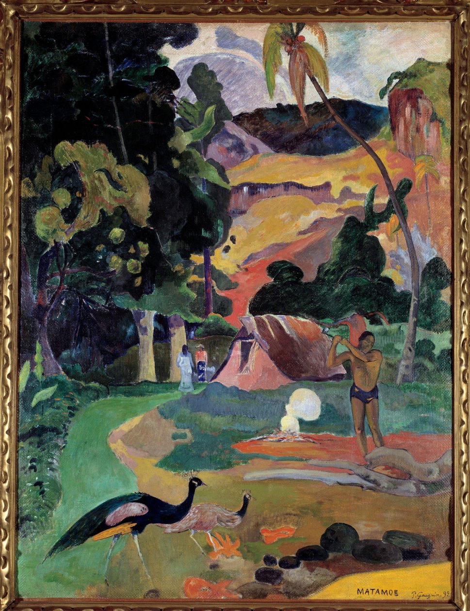 Matamoe tai Maisema riikinkukkojen kanssa Näkymä maisemaan Tahitissa. Paul Gauguinin maalaus (1848-1903) tekijältä Paul Gauguin