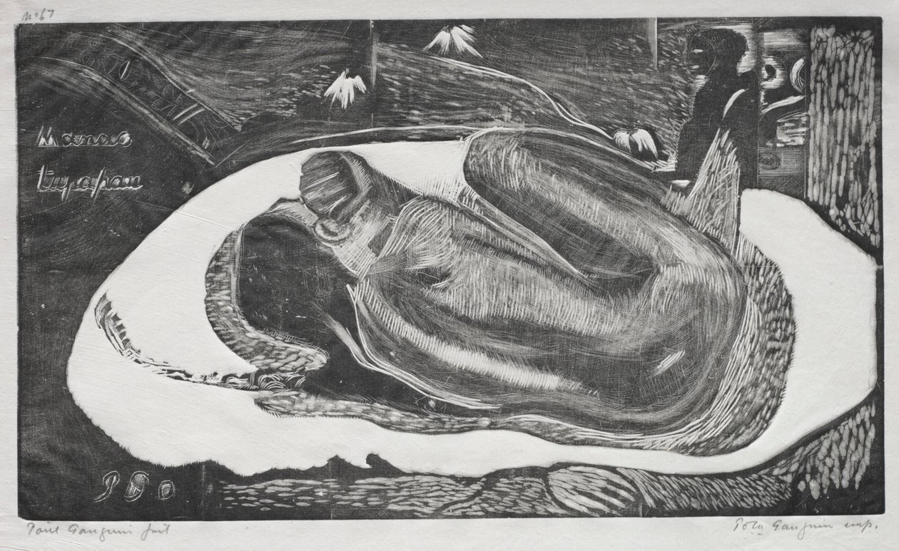 Noa Noa: Manao Yupapau, jota katseli kuolleiden henki, 1893-94. tekijältä Paul Gauguin