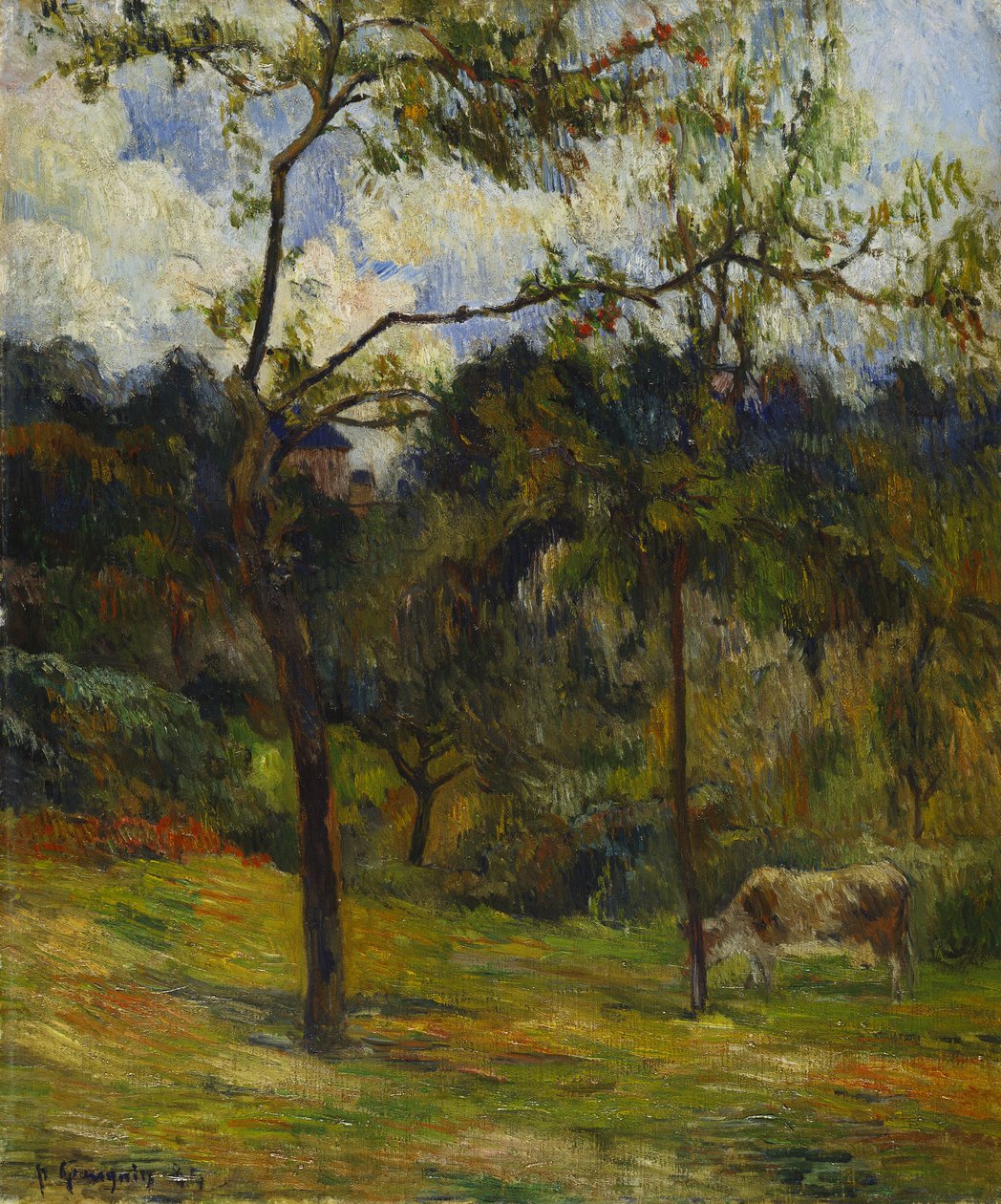 Normandian maisema: Lehmä niityllä, 1884 tekijältä Paul Gauguin
