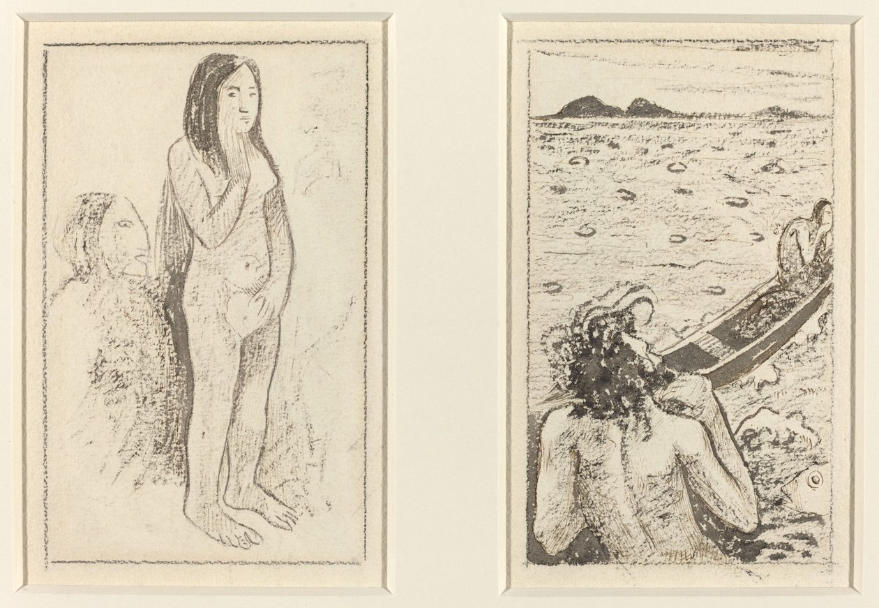 Parau No Te Varau Ino (vas.); Tahitian Legend (oikealla) tekijältä Paul Gauguin