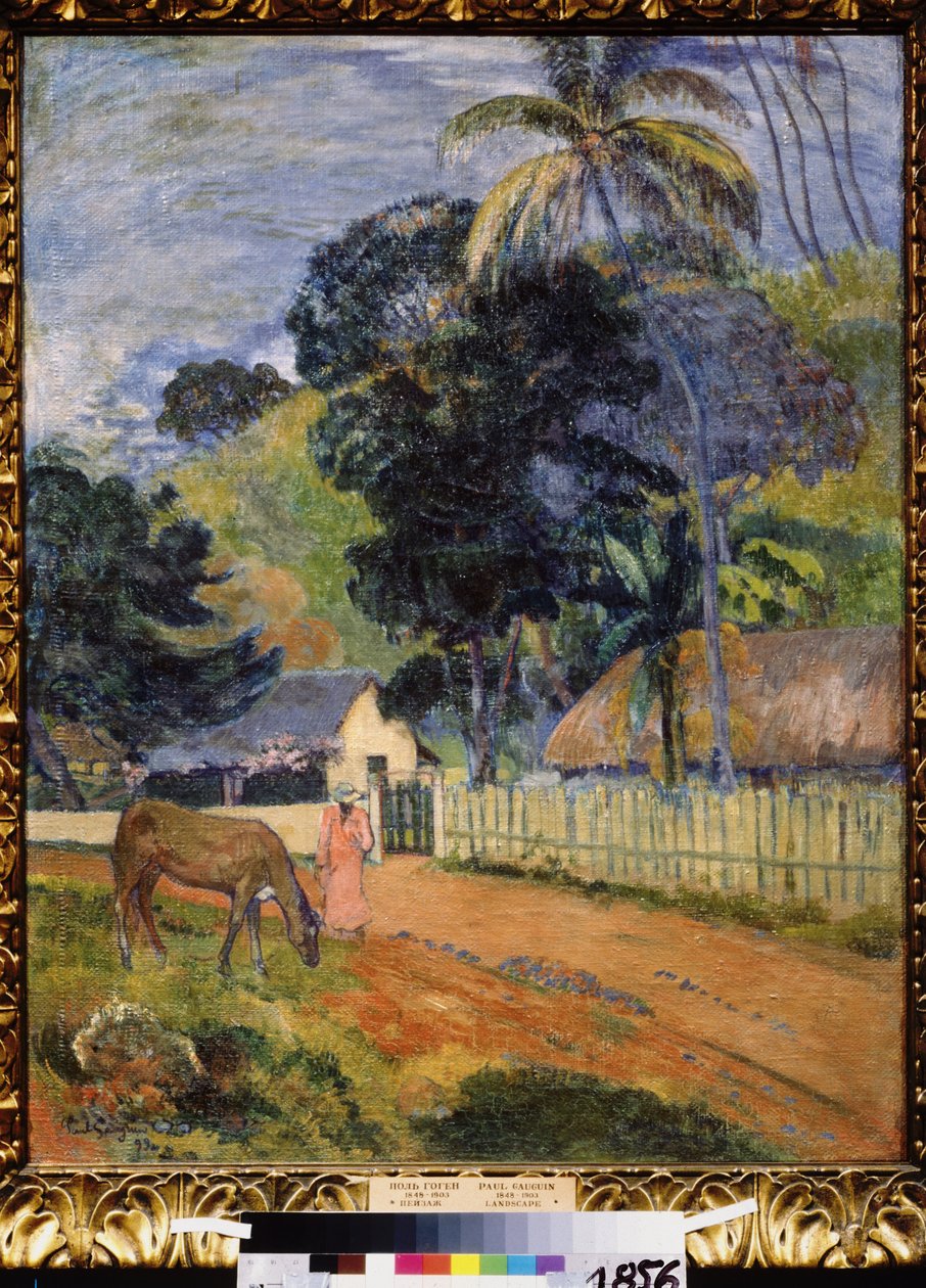 ""Maisema, hevonen tiellä"" (Maisema. Hevonen tiellä) Paul Gauguinin (1848-1903) maalaus 1899 Post-impressionismi Koko 94x73 cm Pushkin-museo Moskova tekijältä Paul Gauguin