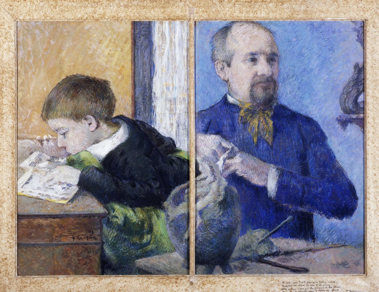Kuvanveistäjä Jean-Paul Aubén muotokuva 1837-1916 poikansa Emilen kanssa, 1882. tekijältä Paul Gauguin