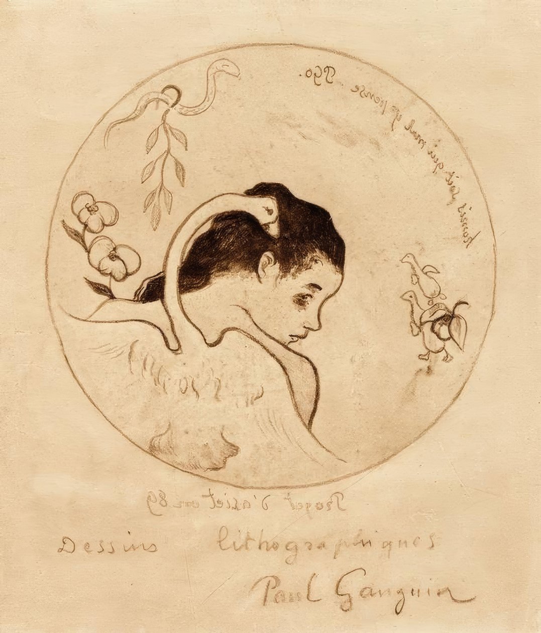 Projet pour une assiette – Leda et cygne tekijältä Paul Gauguin