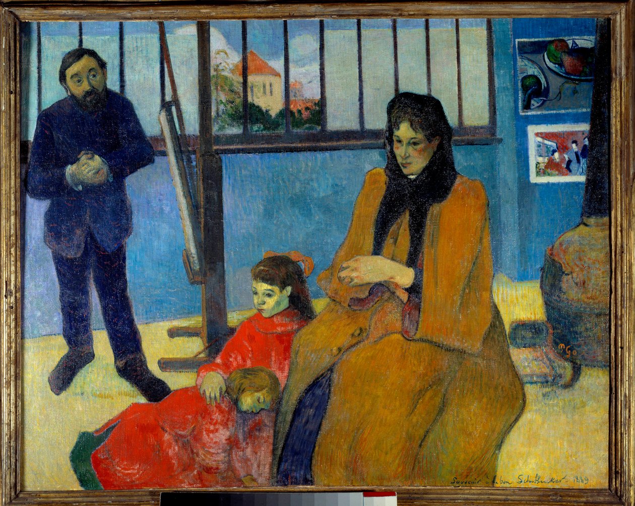Schuffeneckerin työpaja tai Schuffeneckerin perhe. Muotokuva Emile Scuffeneckeristä (1851-1934), hänen vaimostaan Louise Lanconista ja heidän lapsistaan Jeannesta ja Paulista. Paul Gauguinin maalaus (1848-1903) tekijältä Paul Gauguin