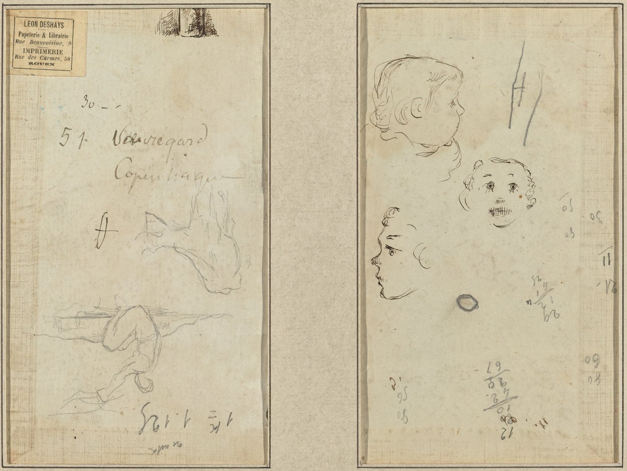Istuva hahmo ja lehmä; Kolme tutkimusta lapsen päästä tekijältä Paul Gauguin
