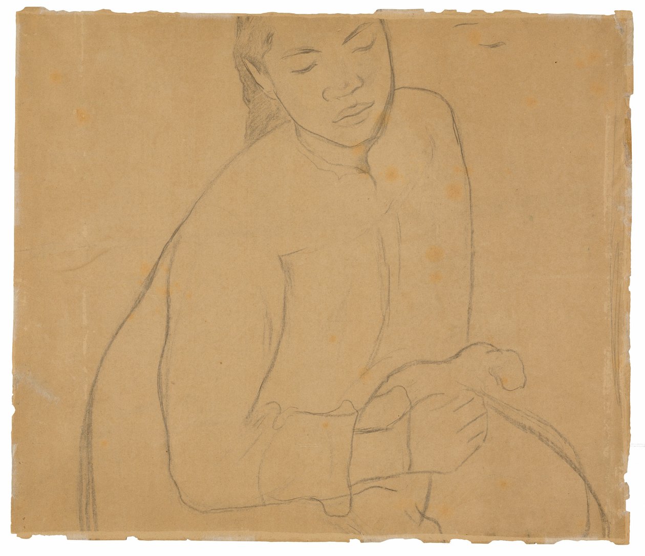 Istuva tahitilainen nainen (liittyy maalaukseen Te faaturuma [Reverie]) tekijältä Paul Gauguin