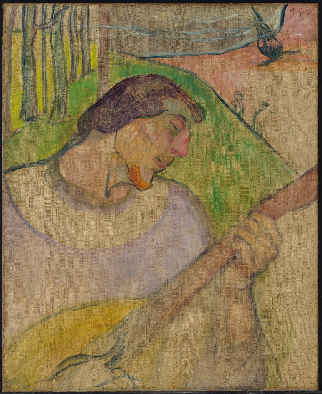 Omakuva mandoliinin kanssa, noin 1889 (öljy kankaalle). tekijältä Paul Gauguin