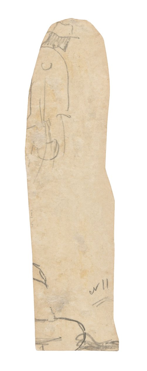 Luonnos hattupäisestä miehestä ja katkelma naisen olkapäästä tekijältä Paul Gauguin
