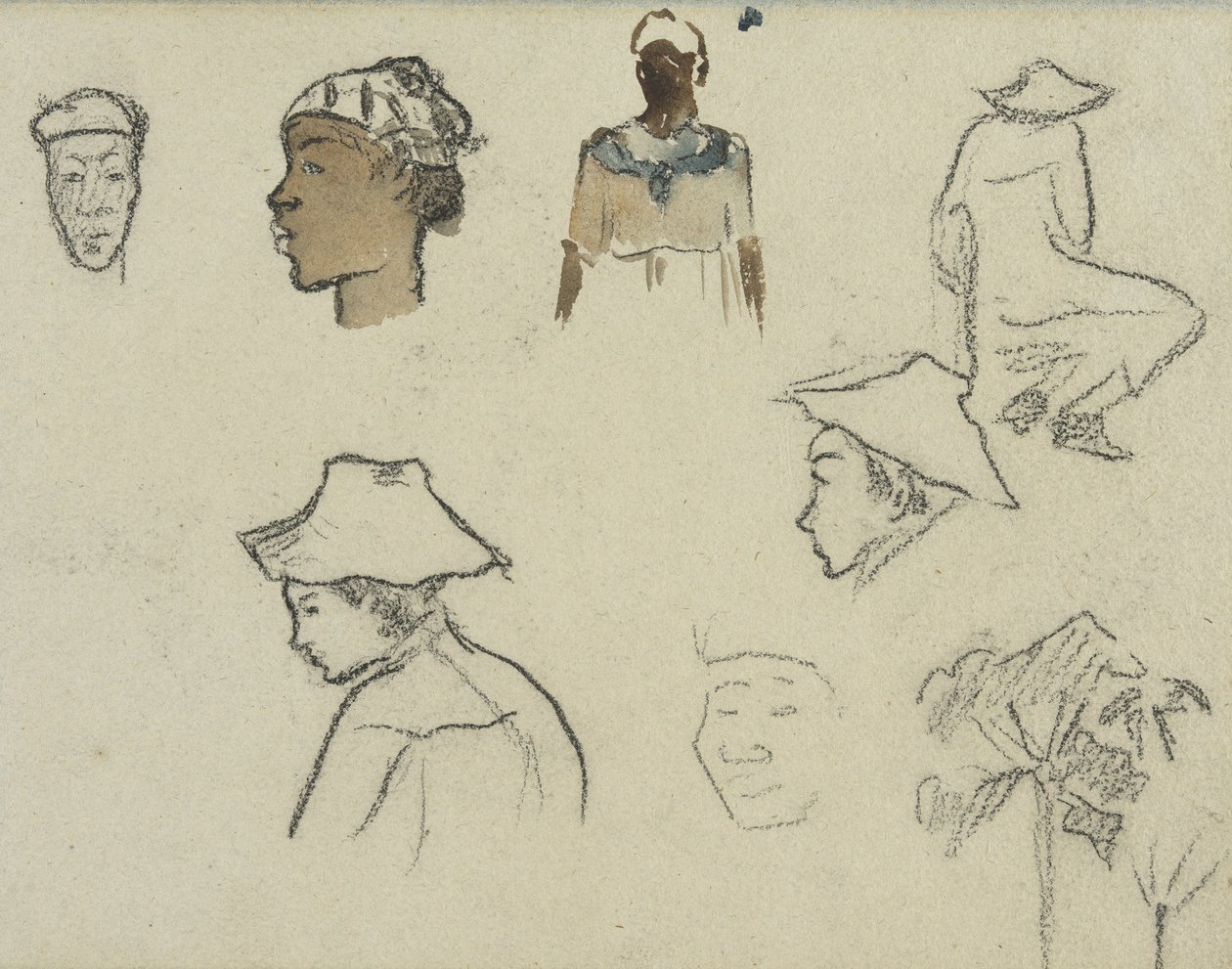 Luonnokset hahmoista ja lehdistä tekijältä Paul Gauguin