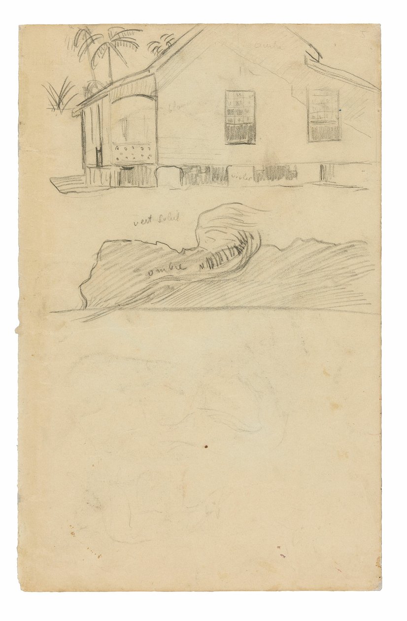 Luonnoksia Tahitian Residencestä värimerkinnöillä ja koirilla tekijältä Paul Gauguin