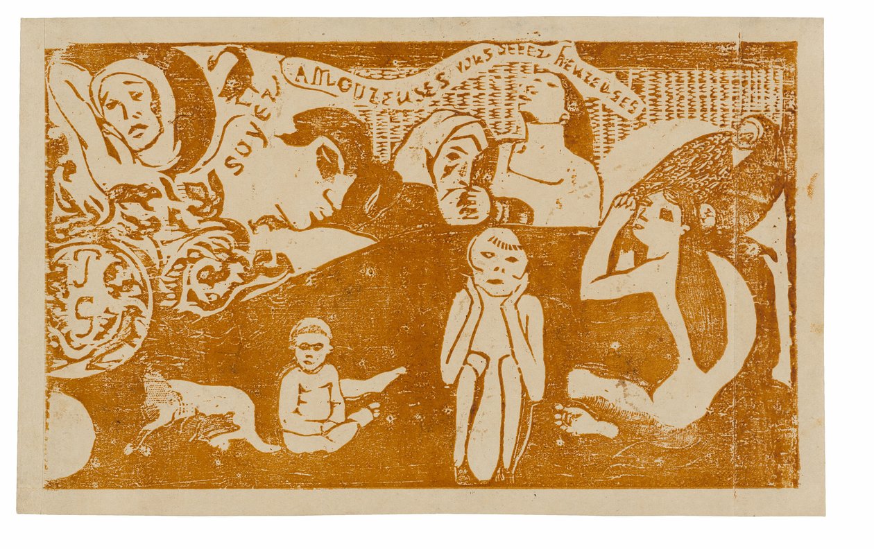 Rakasta ja tulet olemaan onnellinen, sarjasta Late Wood-Block Prints tekijältä Paul Gauguin