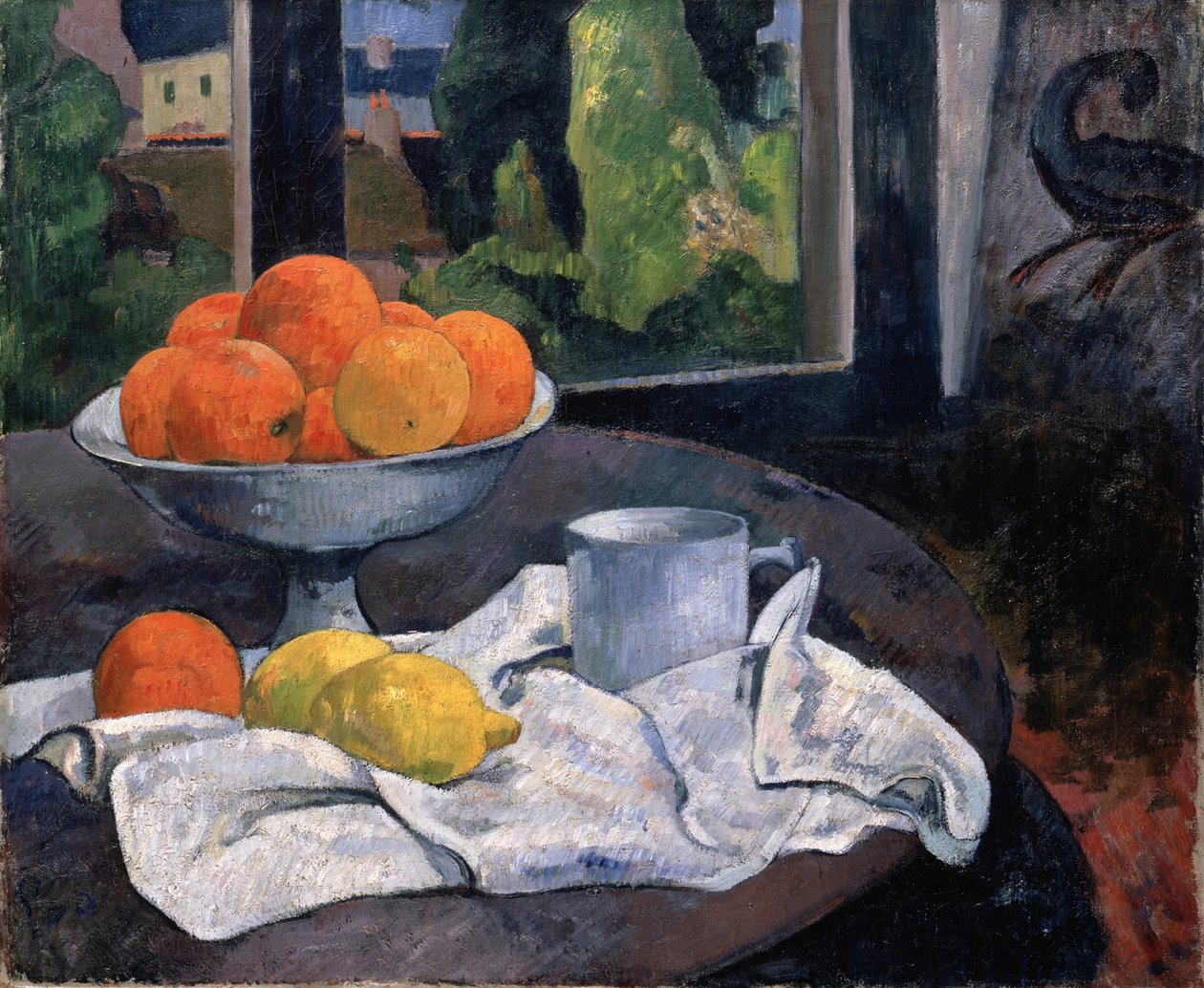 Asetelma hedelmä- ja sitruunakulhoineen, n. 1889-1890 (öljy kankaalle) tekijältä Paul Gauguin
