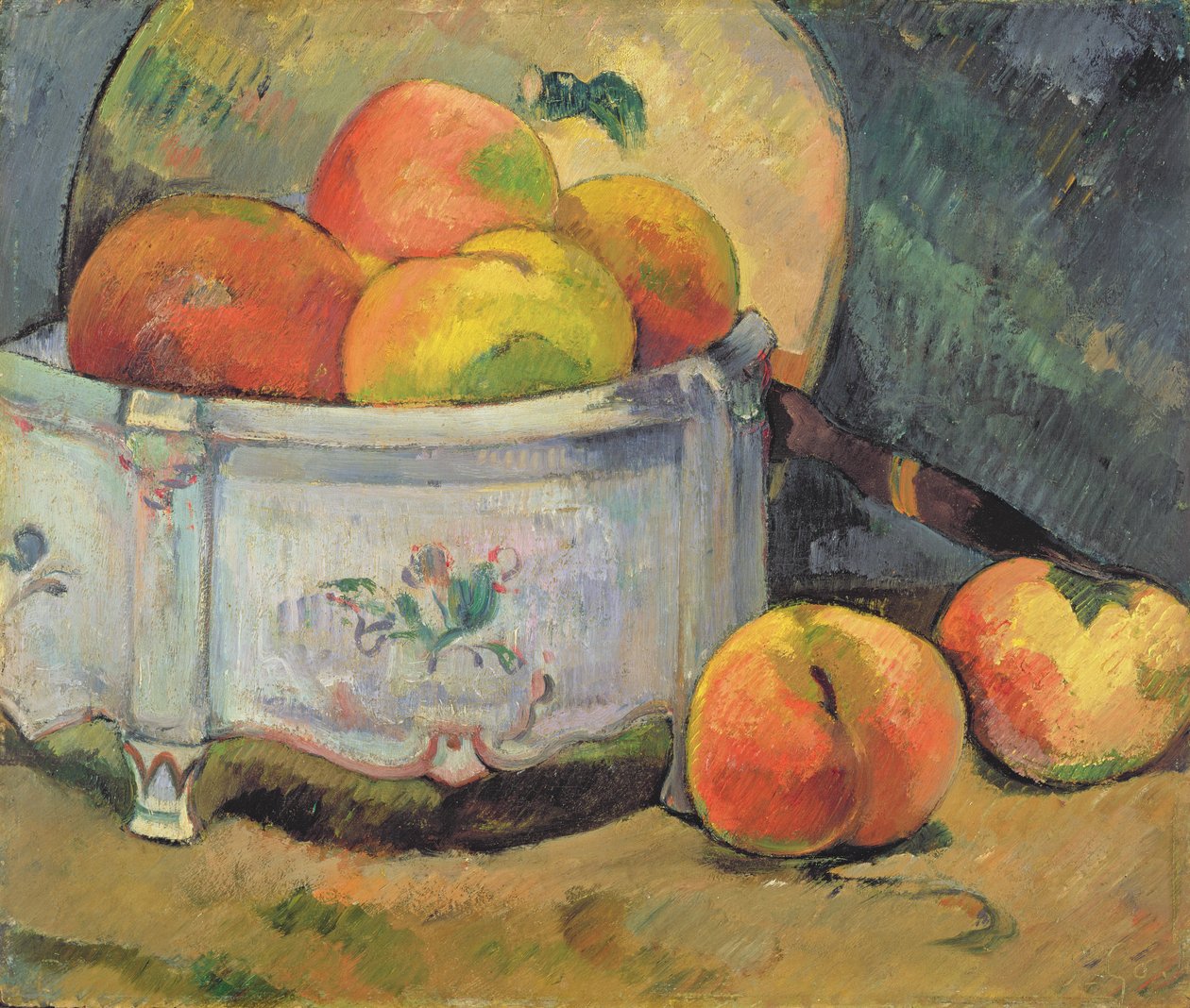 Asetelma persikoilla, n. 1889 (öljy paneelille) tekijältä Paul Gauguin