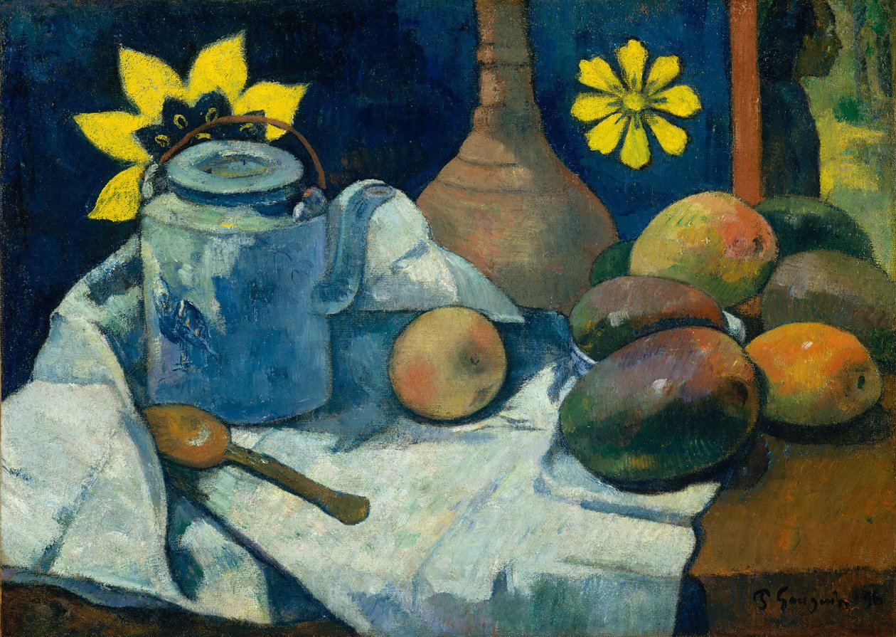 Asetelma teekannulla ja hedelmillä, 1896. tekijältä Paul Gauguin