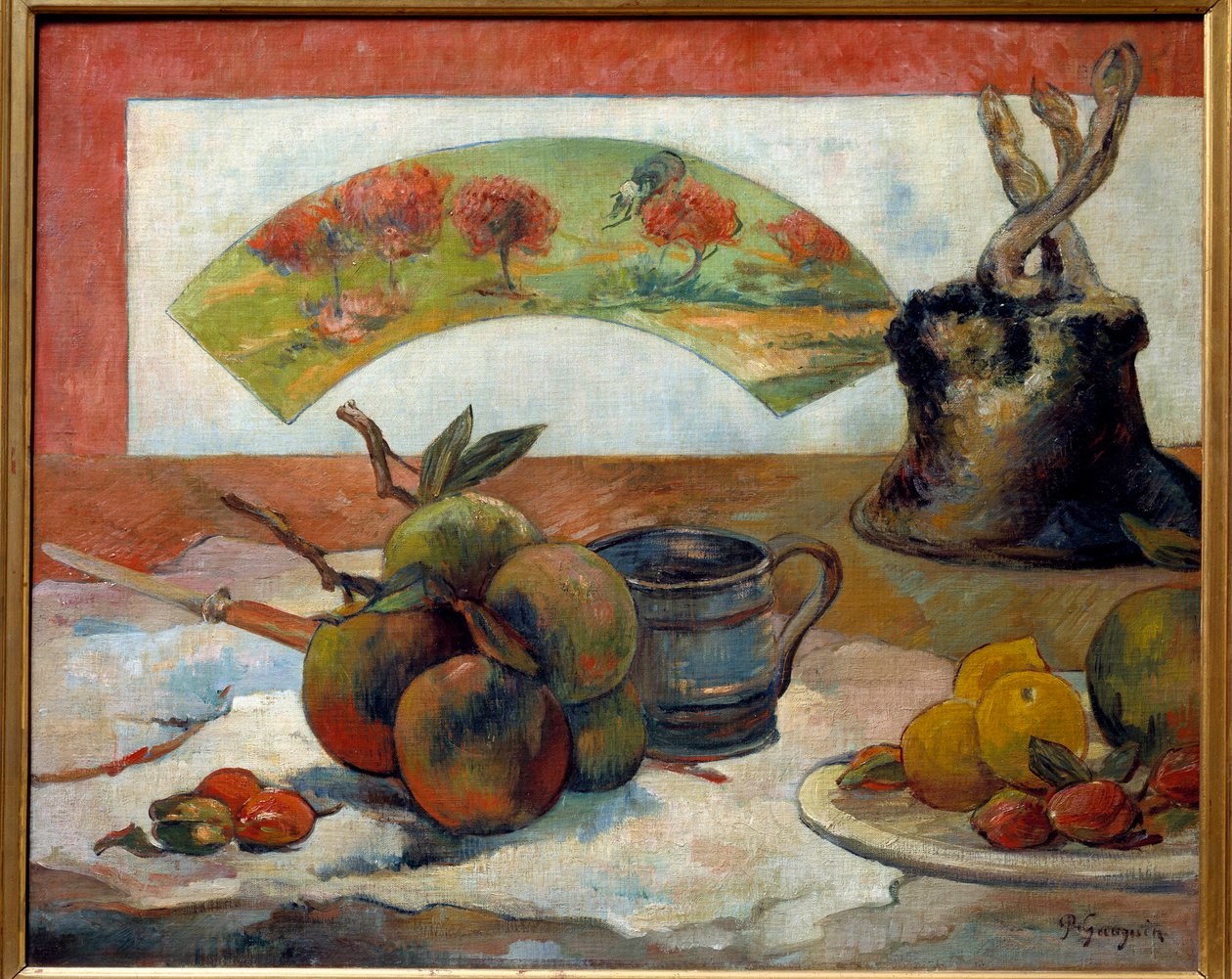 Asetelmalla on tuuletin. Paul Gauguinin maalaus (1848-1903) tekijältä Paul Gauguin