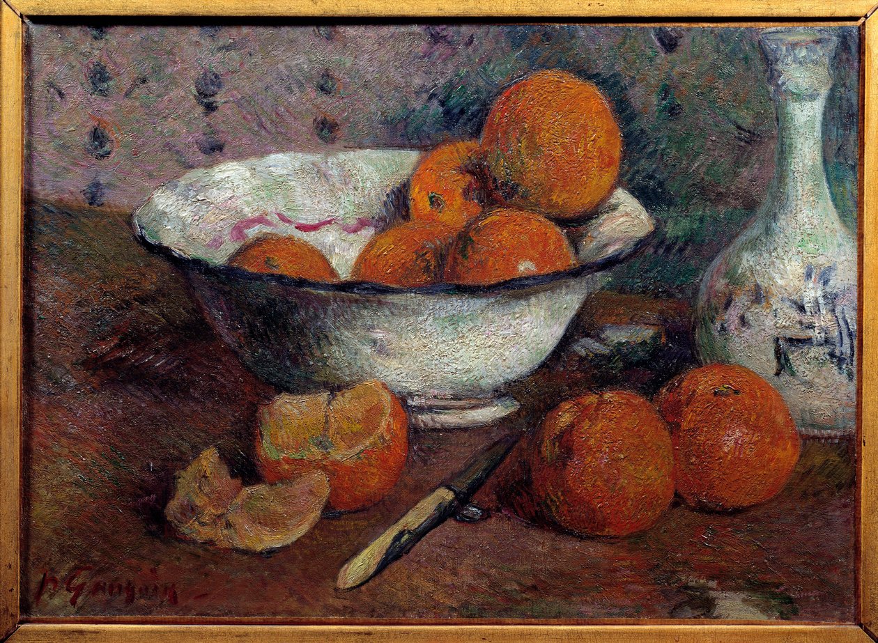 Asetelma appelsiinien kanssa. Paul Gauguinin maalaus (1848 - 1903), noin 1880. Öljy kankaalle. Koko: 0,33 x 0,46 m. Rennes, Kuvataidemuseo tekijältä Paul Gauguin