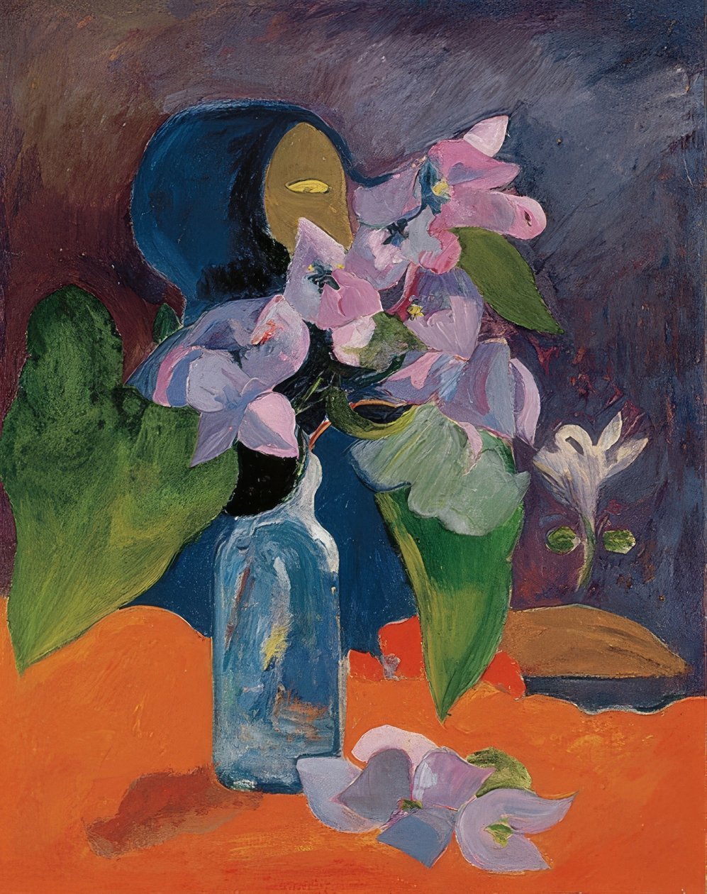 Asetelma kukkien ja idolin kanssa. Noin 1892 tekijältä Paul Gauguin