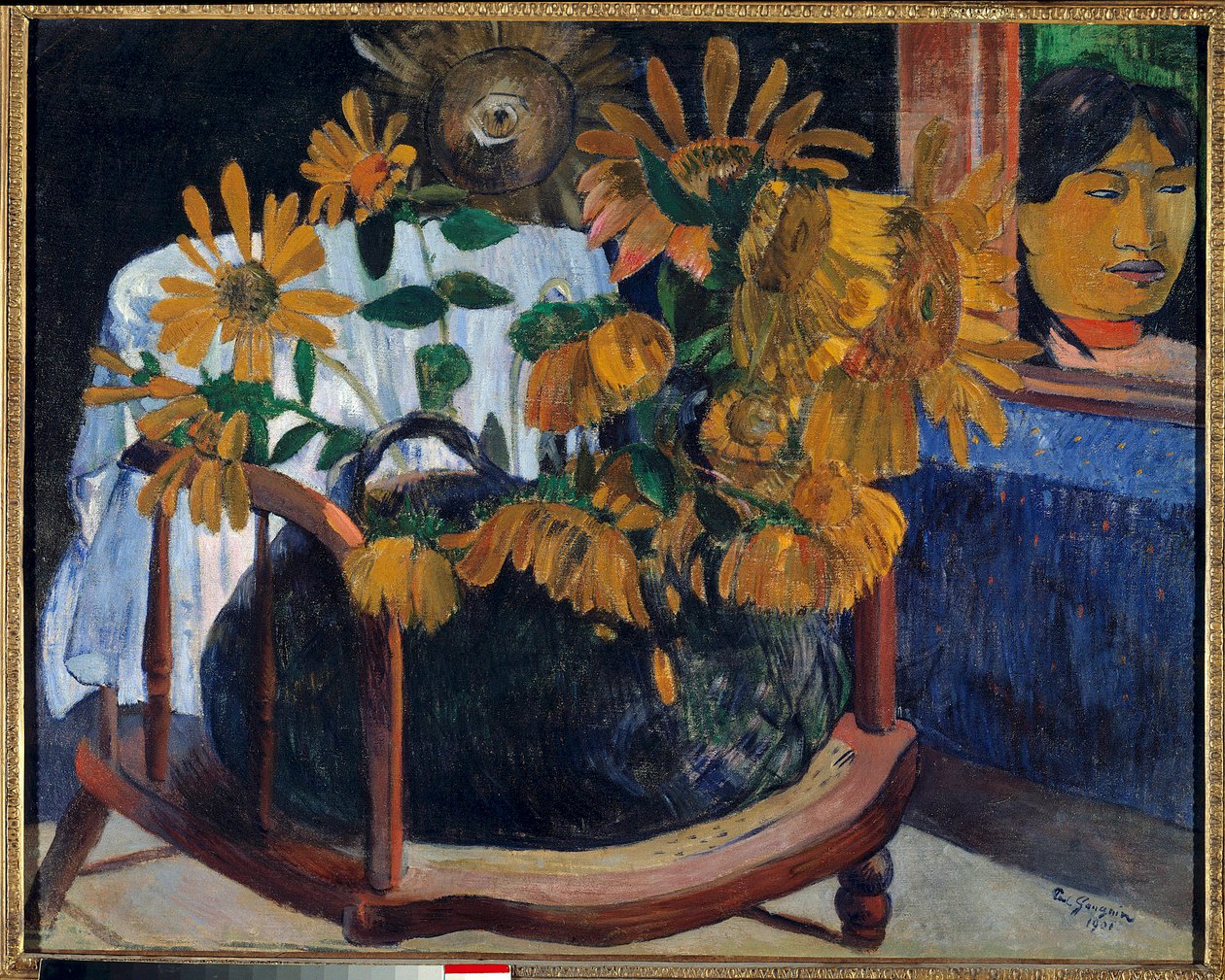 Auringonkukat nojatuolissa Paul Gauguinin (1848-1903) maalaus 1901 Pietari. Eremitaaši museo tekijältä Paul Gauguin