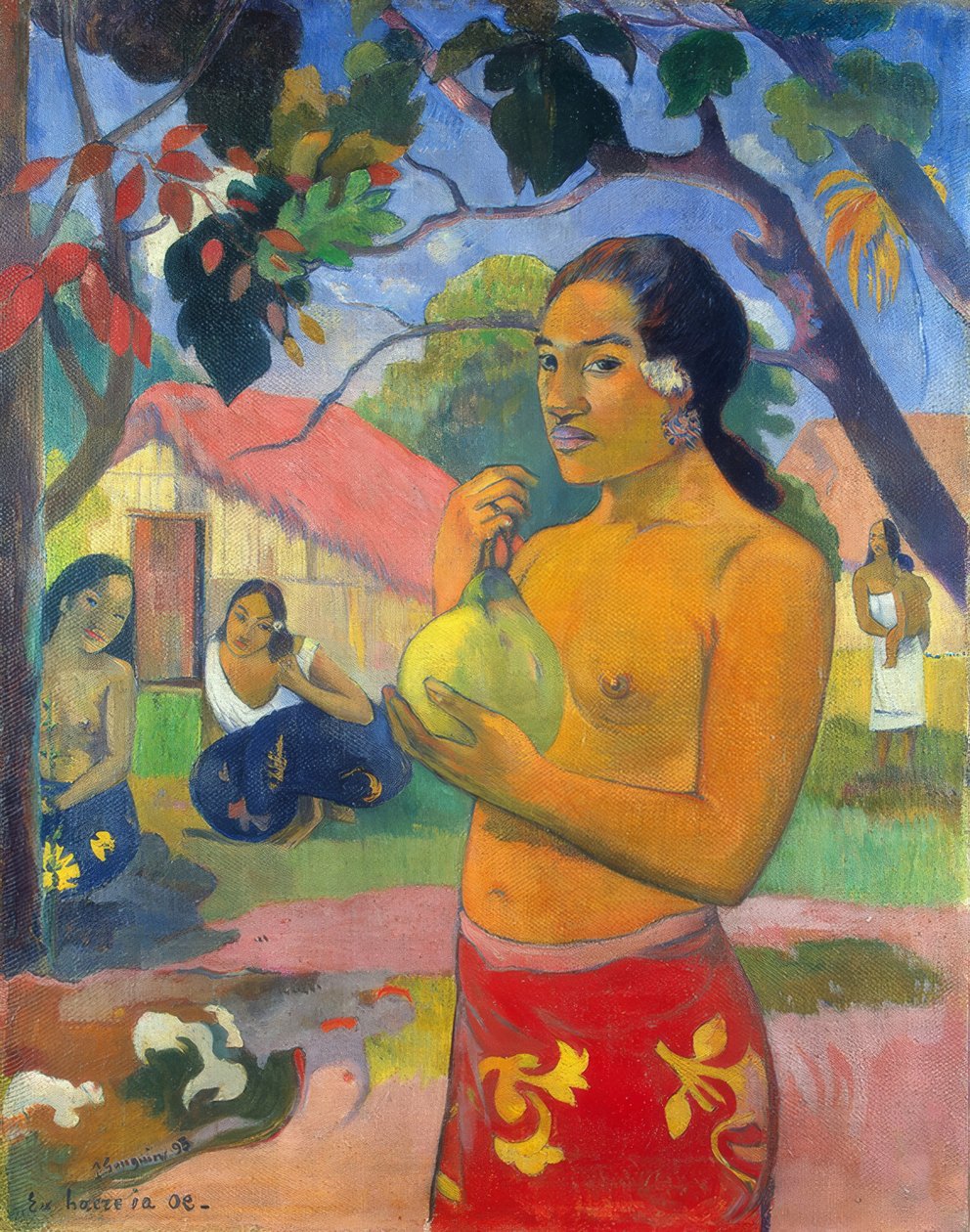 Tahiti: Woman Holding a Fruit (Minne olet menossa? / Eu haere ia oe?), Paul Gauguin (1893) tekijältä Paul Gauguin