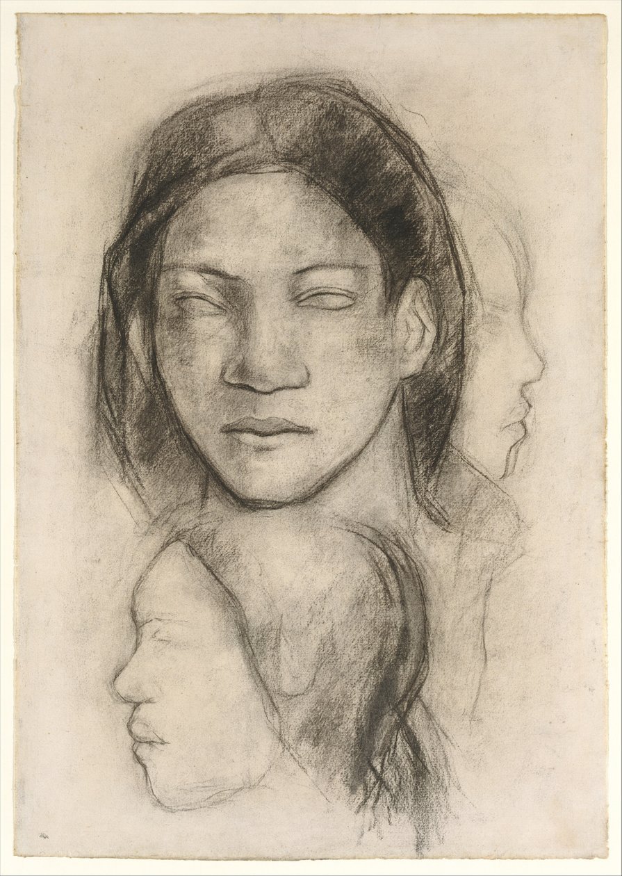 Tahitilaiset kasvot (edestä ja sivulta) tekijältä Paul Gauguin