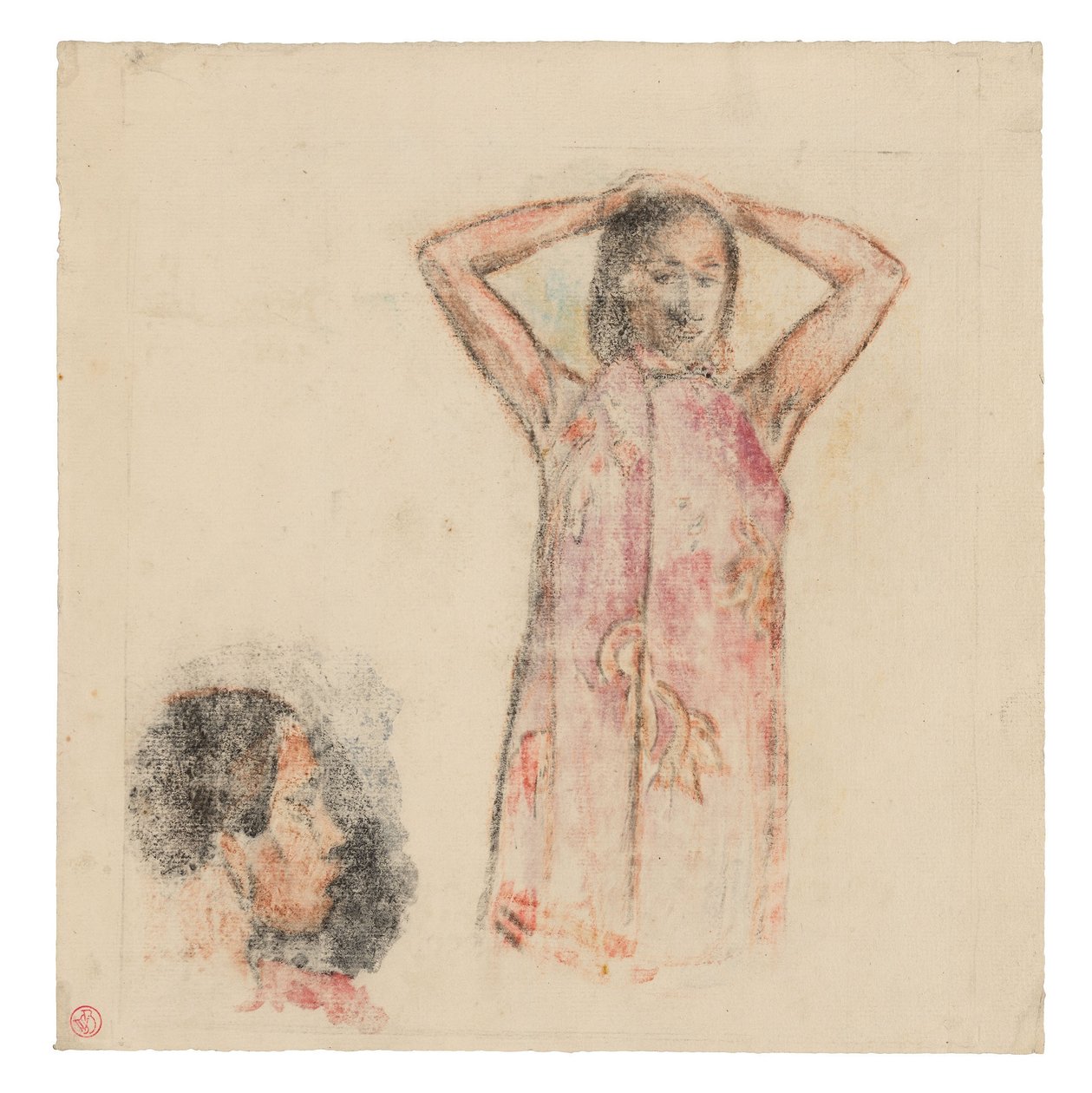 Tahitilainen tyttö vaaleanpunaisessa Pareussa tekijältä Paul Gauguin