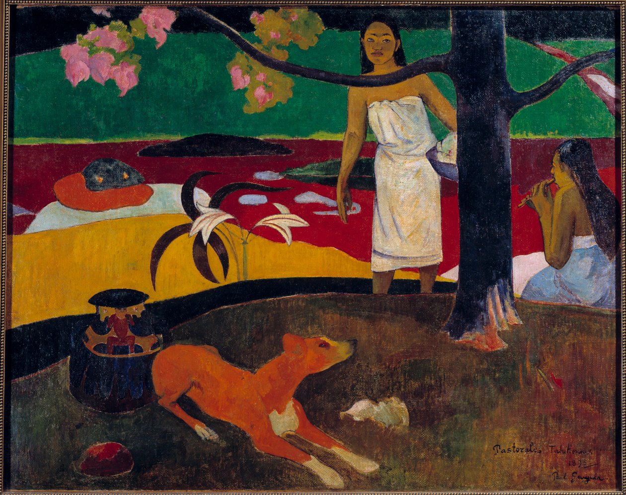 Paul Gauguinin (1848-1903) tahitilainen kohtausmaalaus 1892 su. 0,87x1,13 m Pietari, Eremitaaši tekijältä Paul Gauguin