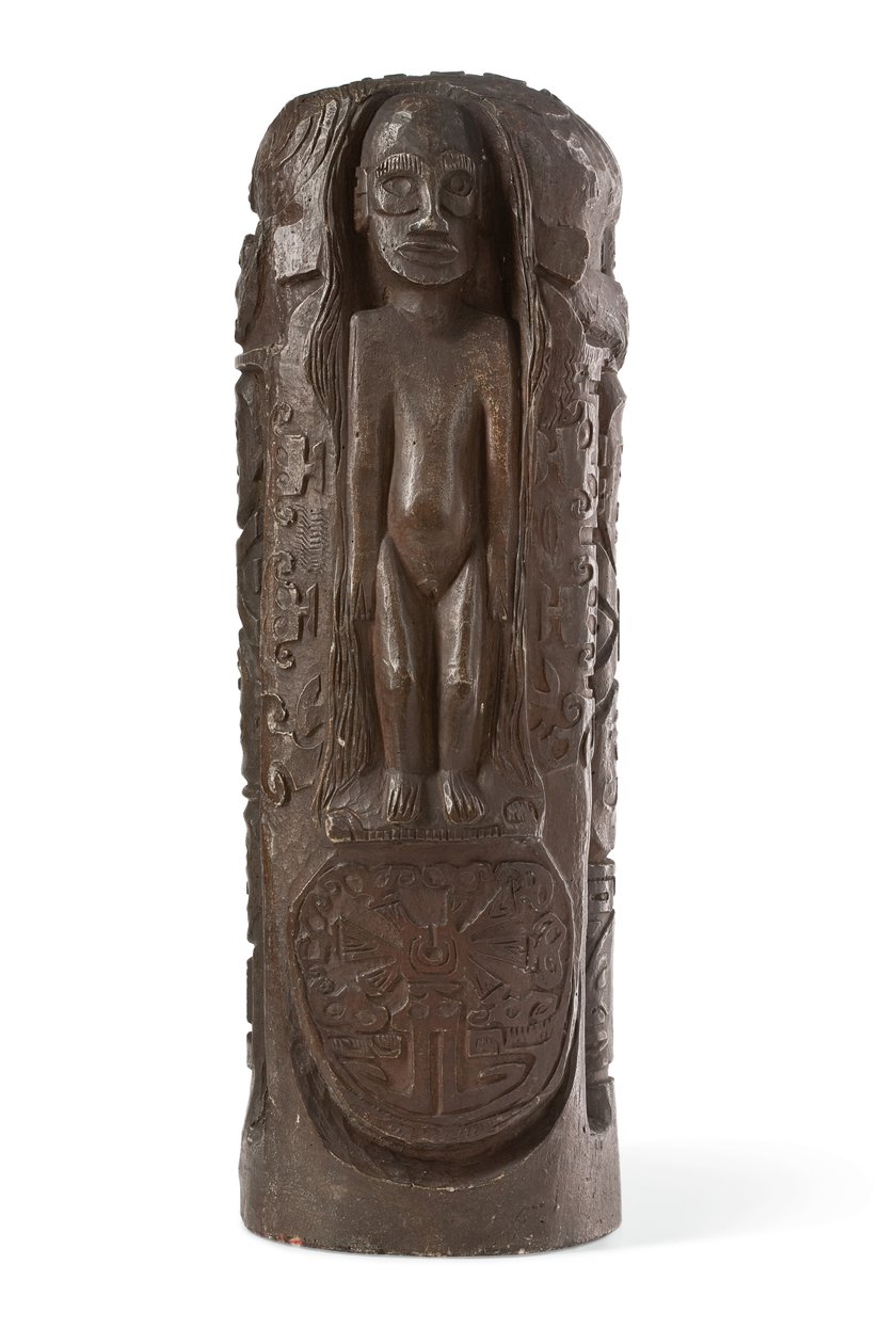 Tahitilainen toteemi Kristukselle ristillä, vuoden 1894 jälkeen (patinoitu kipsi) tekijältä Paul Gauguin