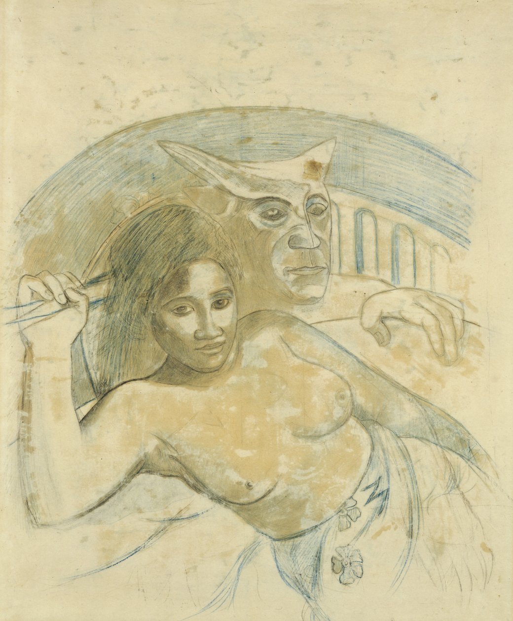 Tahitilainen nainen pahalla hengellä tekijältä Paul Gauguin