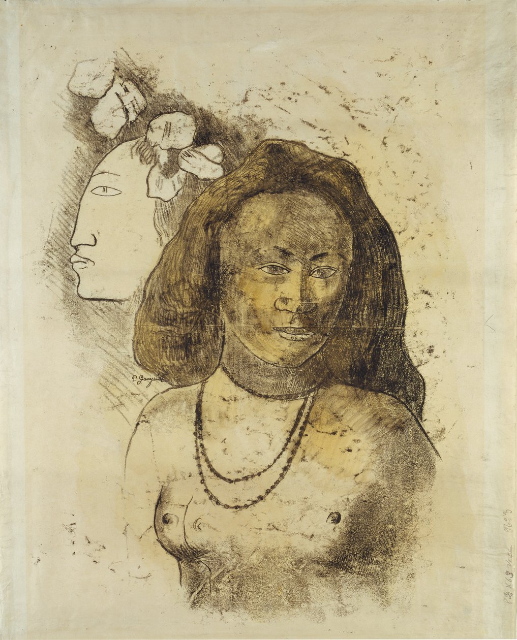 Tahitilainen nainen pahalla hengellä, n. 1899-1900 (monotypia akvarellilla paperille) tekijältä Paul Gauguin
