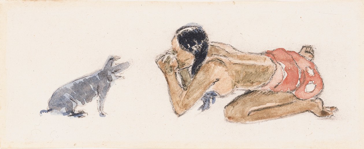 Tahitian Woman with Pig tekijältä Paul Gauguin