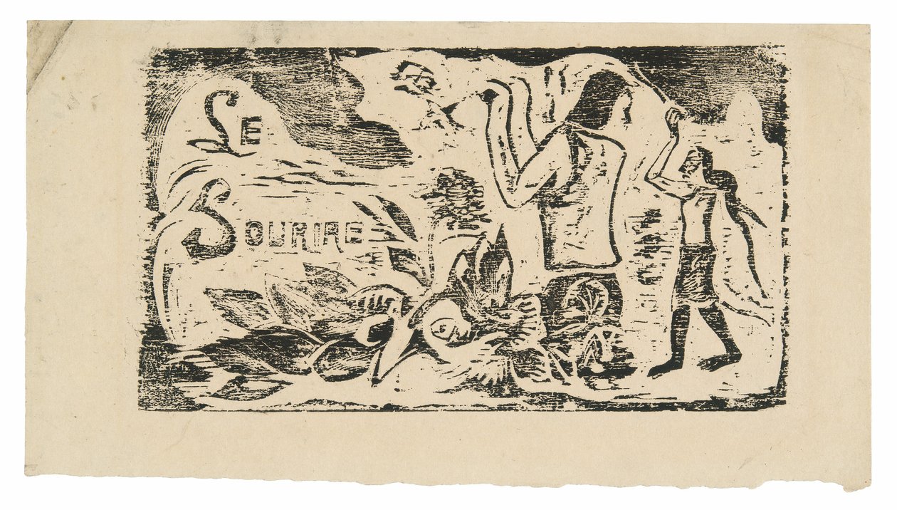 Tahitilaiset, kukat ja lehdet, Le souriren päähine tekijältä Paul Gauguin