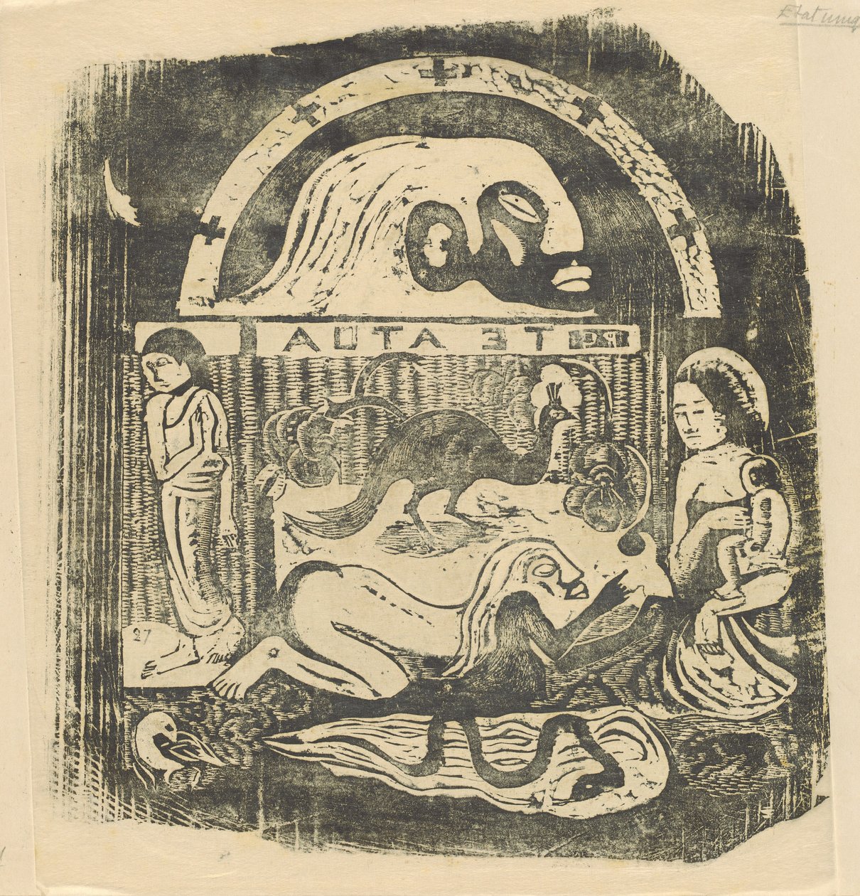 Te Atua The Gods Small Plate [recto], vuonna 1895 tai sen jälkeen. tekijältä Paul Gauguin