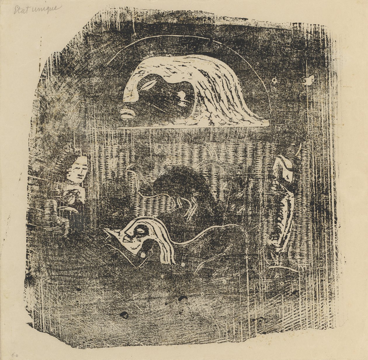 Te Atua The Gods Small Plate [verso], vuonna 1895 tai sen jälkeen. tekijältä Paul Gauguin