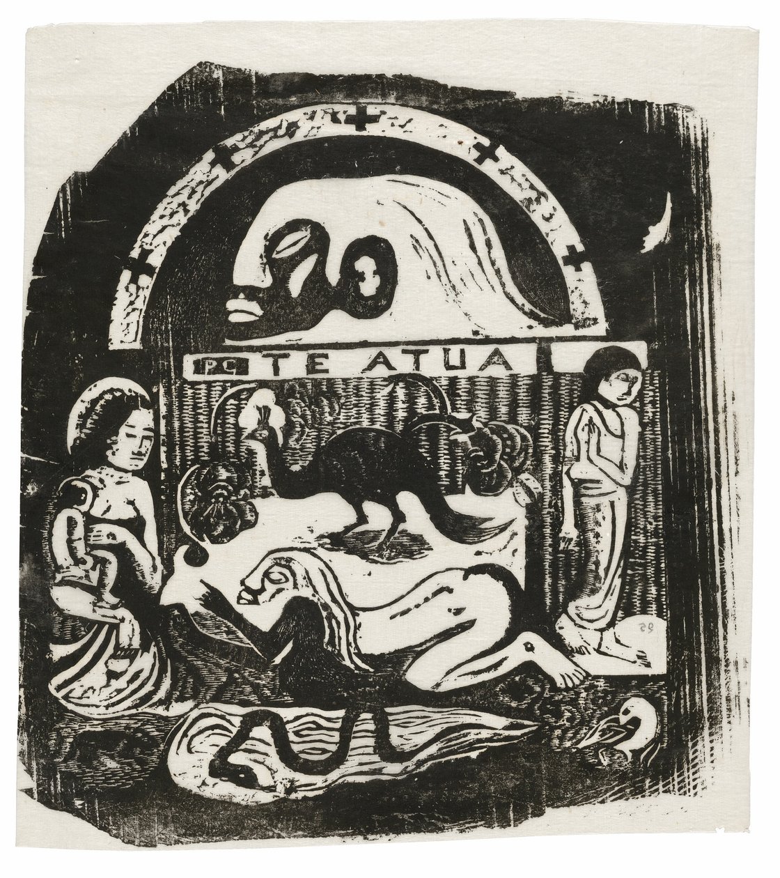 Te atua (Jumala), sarjasta Late Wood-Block Prints tekijältä Paul Gauguin