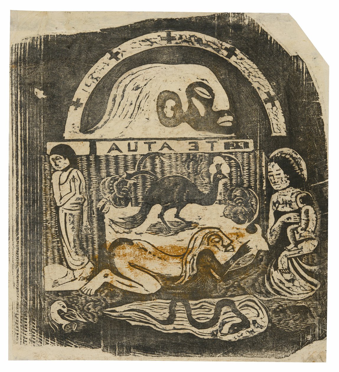 Te atua (Jumala), sarjasta Late Wood-Block Prints tekijältä Paul Gauguin