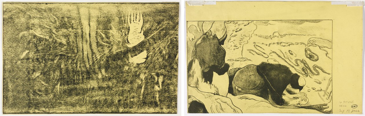 Paholainen puhuu (Mahna No Varua Ino) (recto); Naiset pesevät vaatteita (käänteinen) tekijältä Paul Gauguin