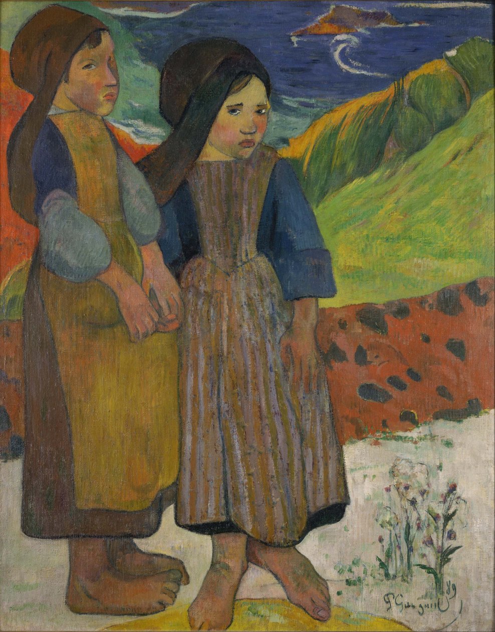 Kaksi bretonilaistyttöä meren rannalla tekijältä Paul Gauguin
