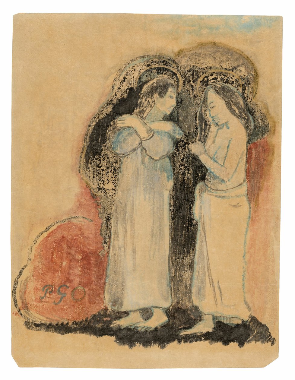 Kaksi seisovaa tahitilaista naista tekijältä Paul Gauguin
