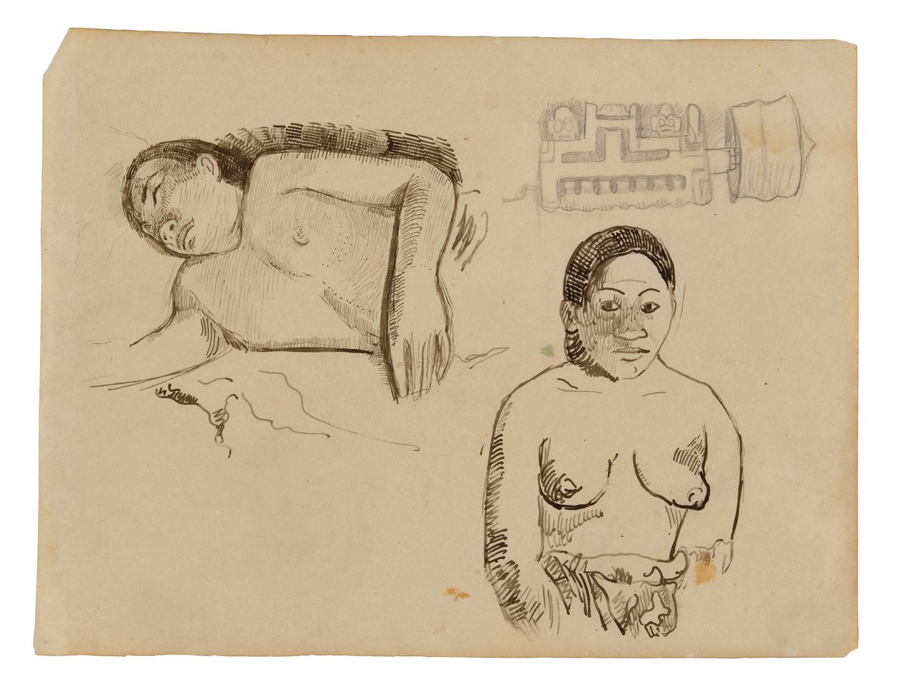 Kaksi tahitilaista naista ja Marquesan-korvatulppa tekijältä Paul Gauguin
