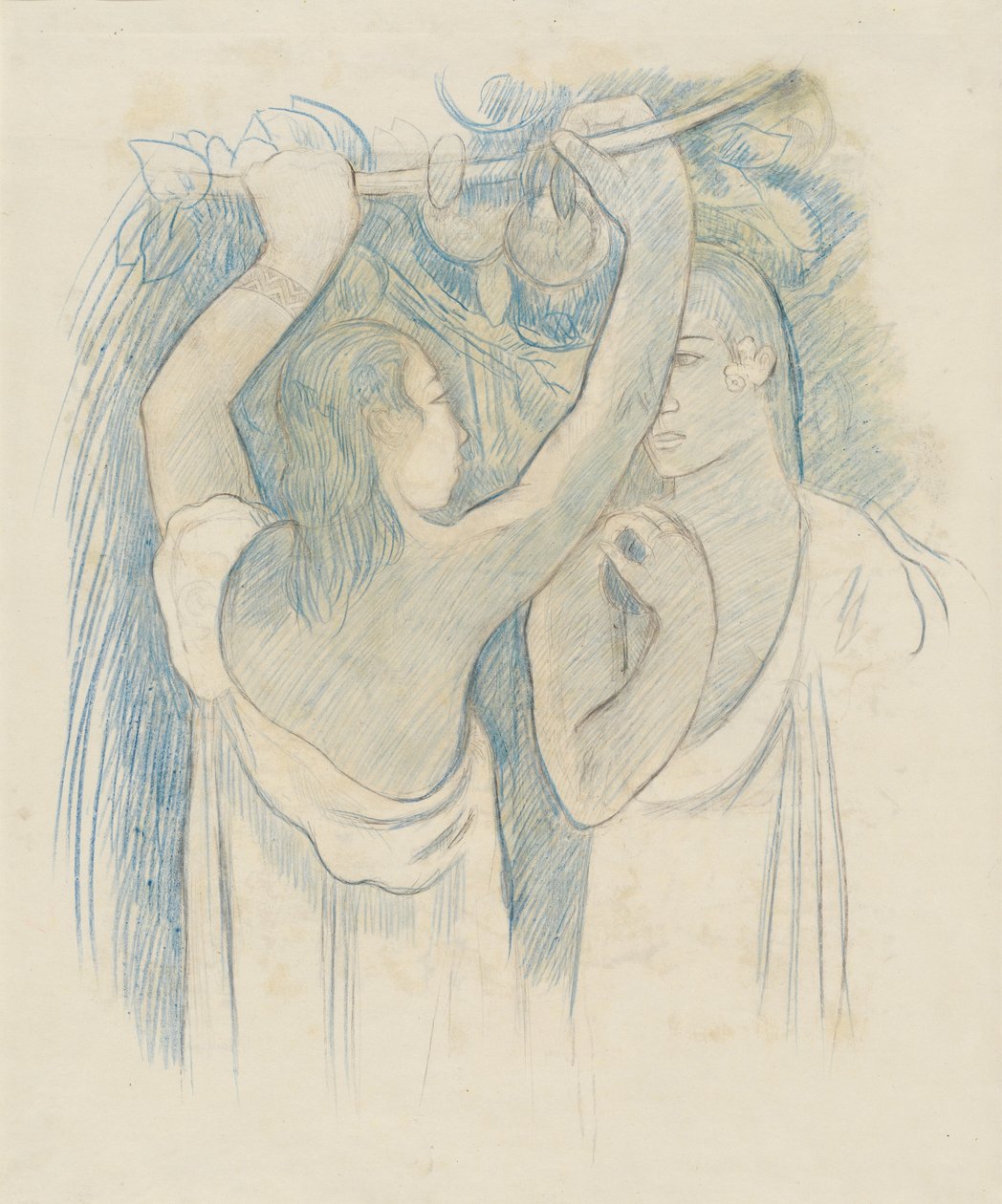 Kaksi tahitilaista kerää hedelmiä [verso] tekijältä Paul Gauguin