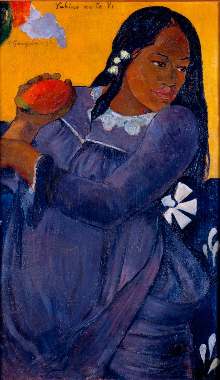 Tahitilainen nainen pitelee mangoa tekijältä Paul Gauguin