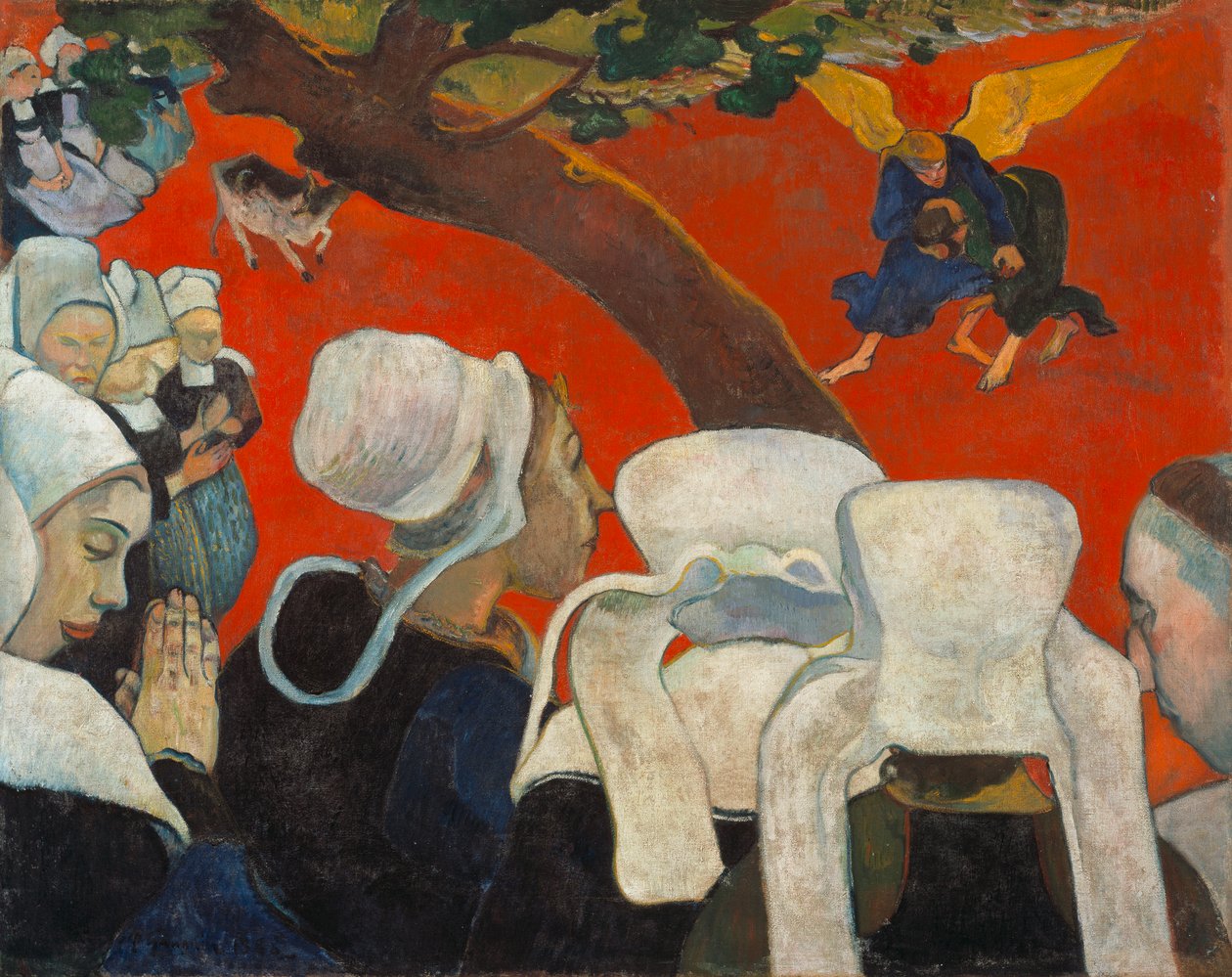 Visio saarnan jälkeen Jaakob paini enkelin kanssa, 1888. tekijältä Paul Gauguin