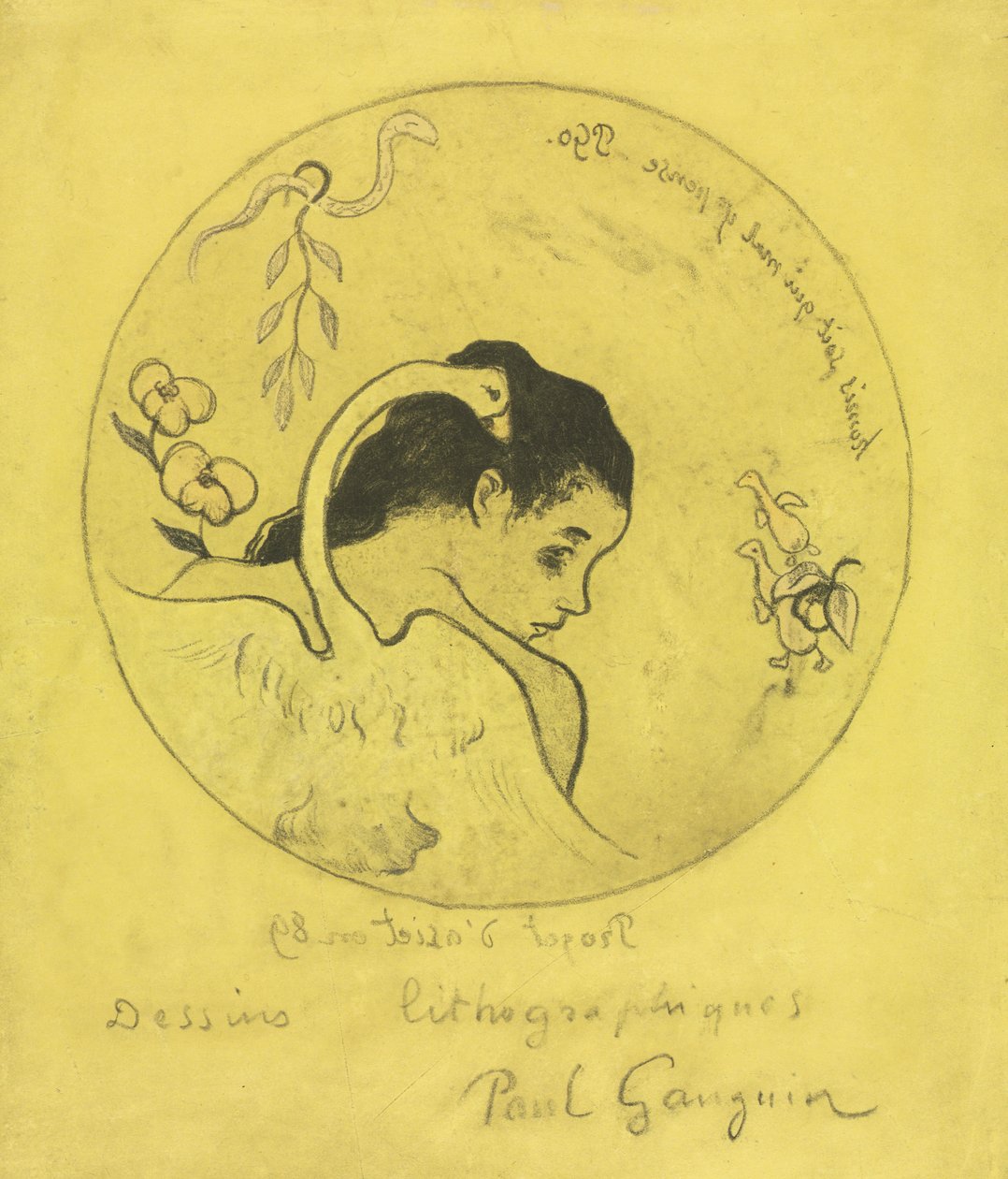 Volpini-sviitti: Suunnittelu lautaselle: Leda ja joutsen -projekti lautaselle: Leda ja joutsen, 1889. tekijältä Paul Gauguin