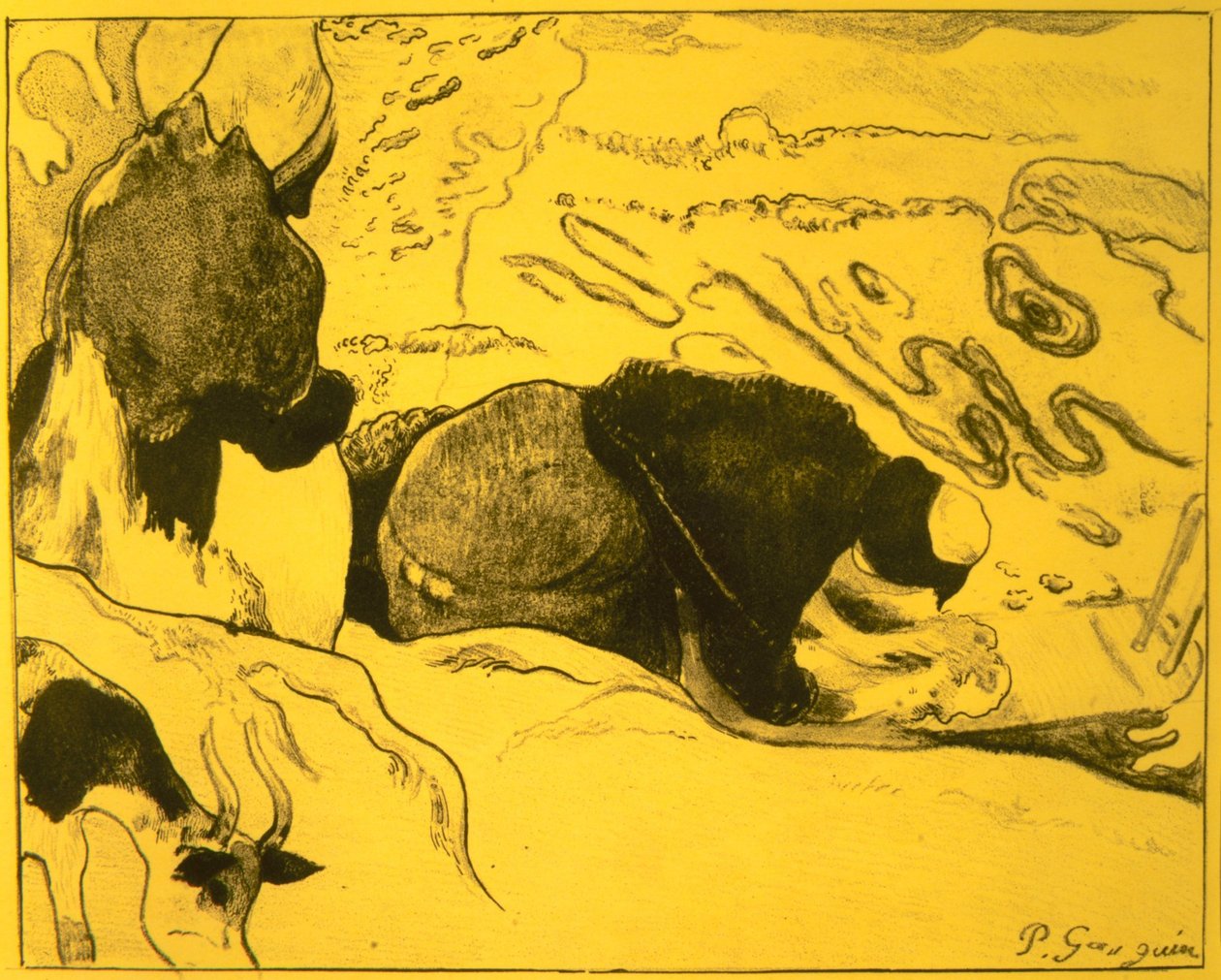 Washerwomen, Volpini-sarjasta: Dessins lithographiques, 1889., 1889. tekijältä Paul Gauguin