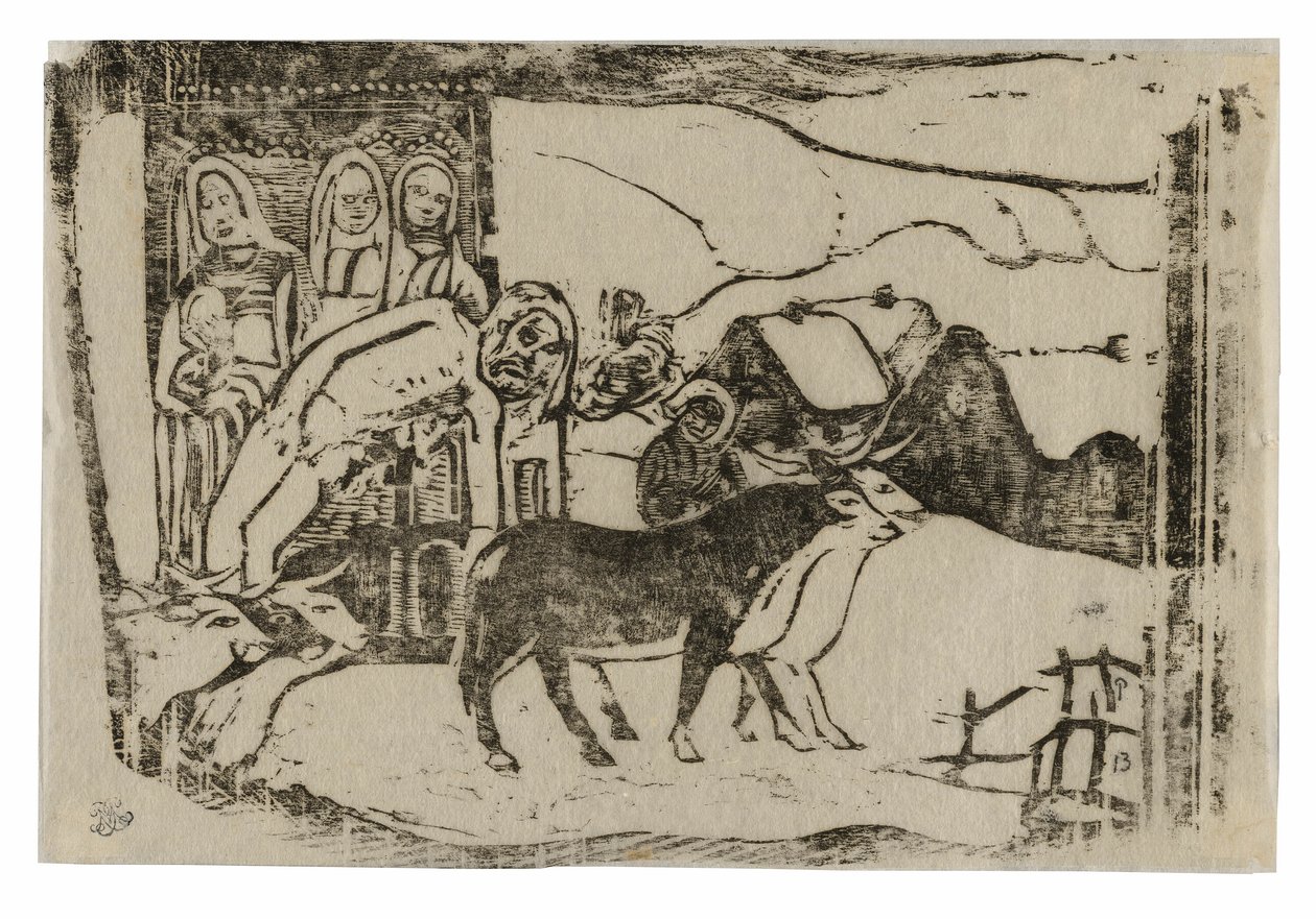 Wayside Shrine Bretagnessa, myöhäisten puupiirrosten sarjasta tekijältä Paul Gauguin