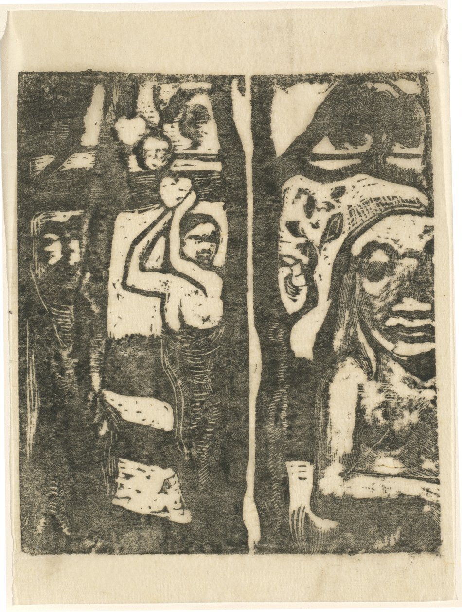 Nainen poimimassa hedelmiä ja villiä tekijältä Paul Gauguin