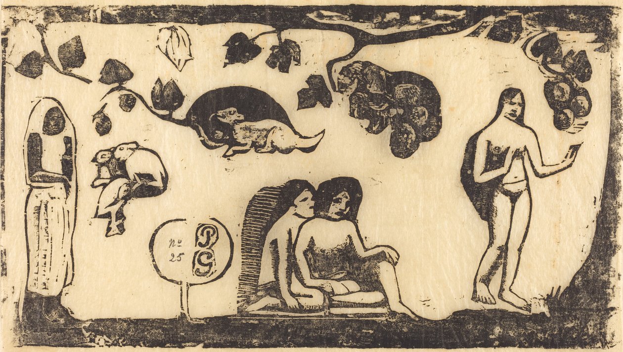 Naiset, eläimet ja lehdet Naiset, eläimet ja lehdet vuonna 1895 tai sen jälkeen. tekijältä Paul Gauguin