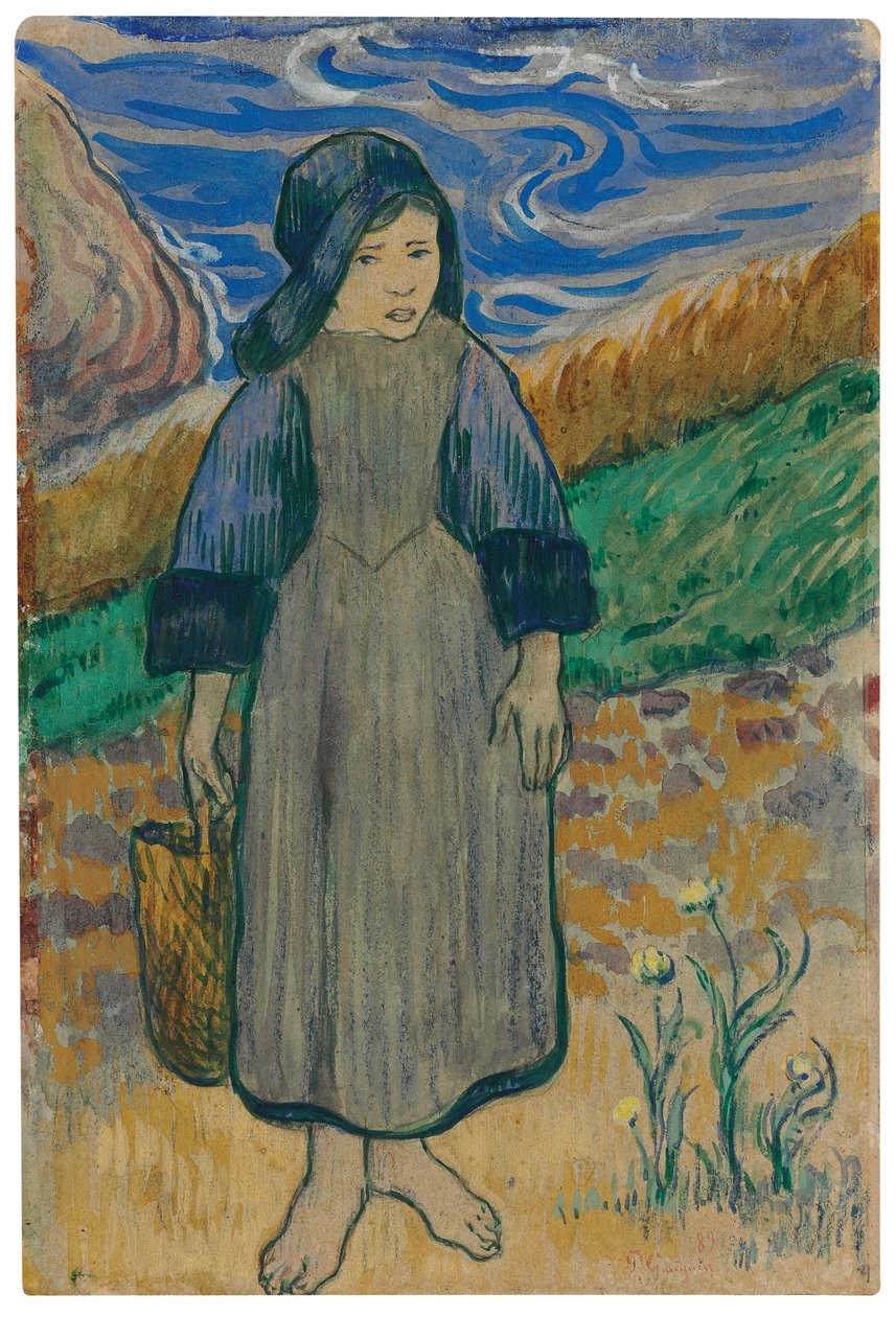 Nuori bretonilainen tyttö meren rannalla; Nuori bretonilainen tyttö meren rannalla, 1889 tekijältä Paul Gauguin